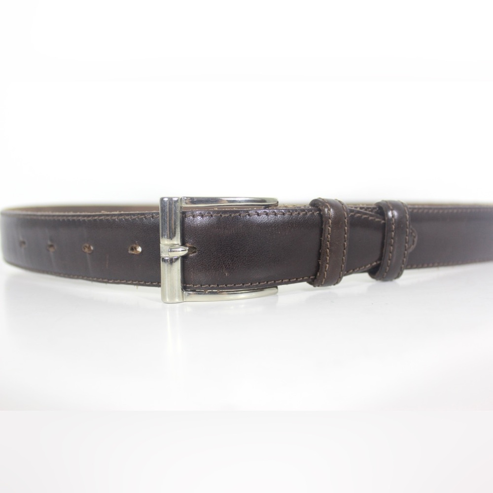 Italian Dark Brown Leather Belt with Silver Buckle Vintage Men’s Smooth Unisex
